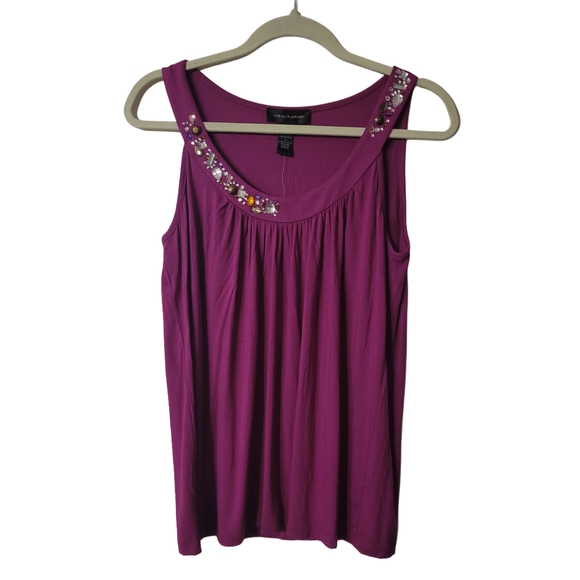 Cable & Gauge Tops - Cable & Gauge Embellished Pink and Purple Sleeveless Tank Top Size Large